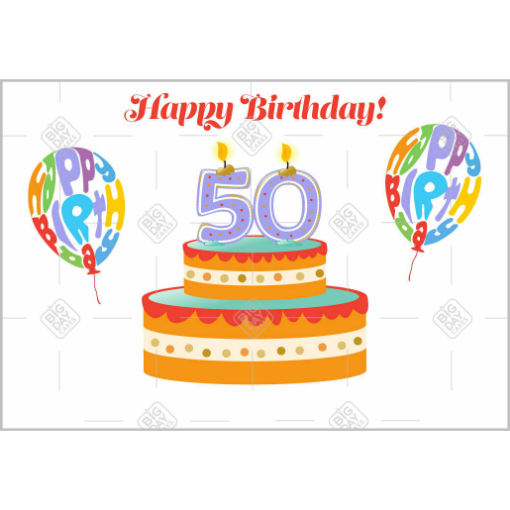 Happy Birthday 50th topper - landscape