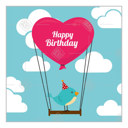 Happy Birthday bird in a balloon topper - square