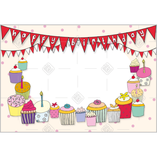 Birthday bunting and frame - cupcake - landscape