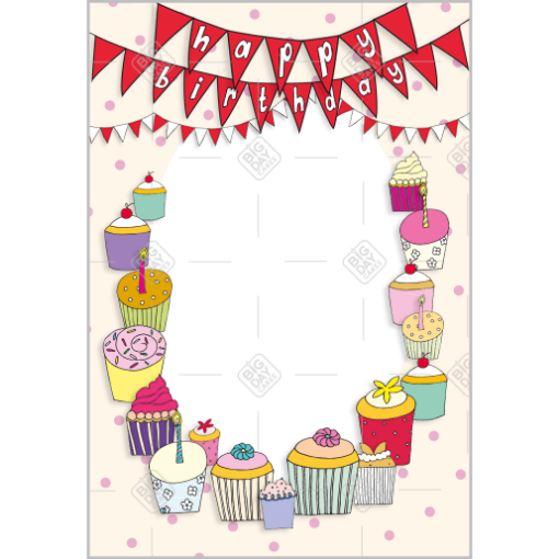 Birthday bunting and frame - cupcake - portrait