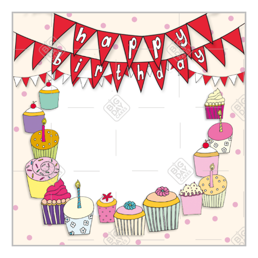 Birthday bunting and frame - cupcake - square