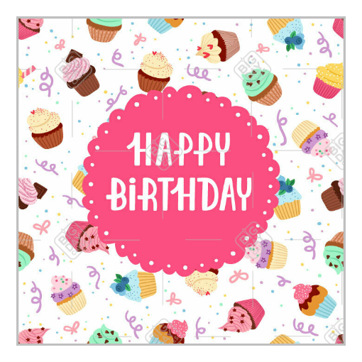 Birthday topper - cupcake - square