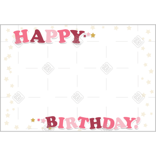 Happy Birthday pink stars frame - landscape