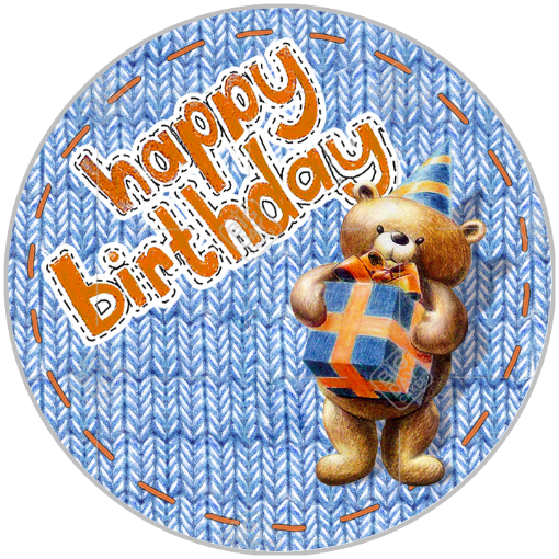 Happy Birthday cute teddy blue topper - round