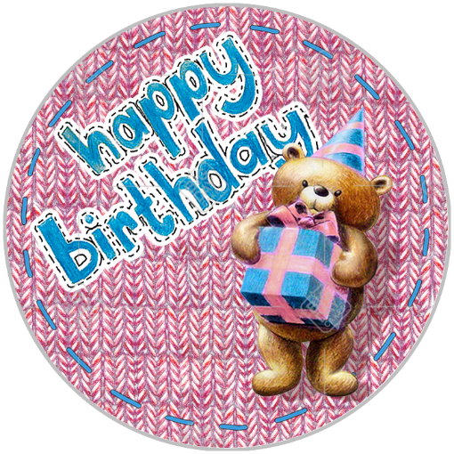 Happy Birthday cute teddy pink topper - round