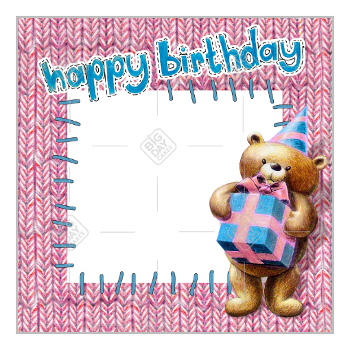 Happy Birthday cute teddy pink frame - square