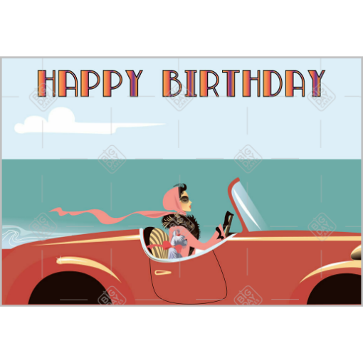 Happy Birthday lady in a convertible topper - landscape