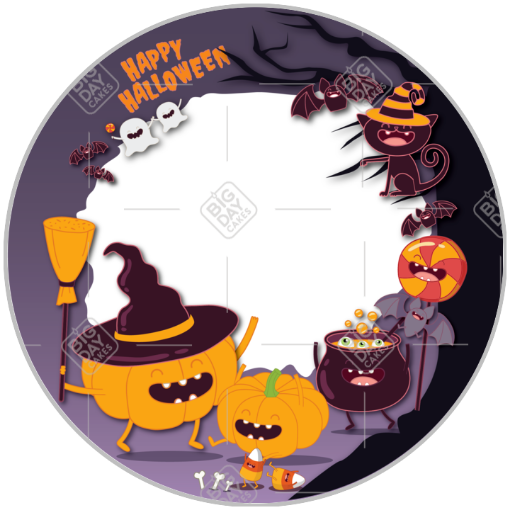 Pumpkin witches frame - round