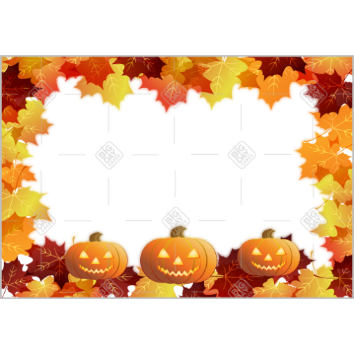 Autumn leaves and smiling pumpkins frame - landscape