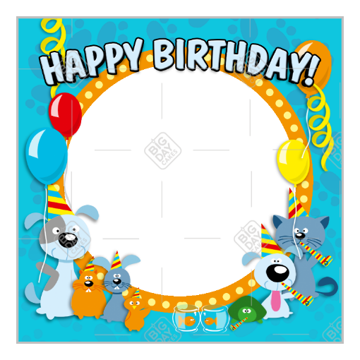 Happy Birthday animals blue frame - square