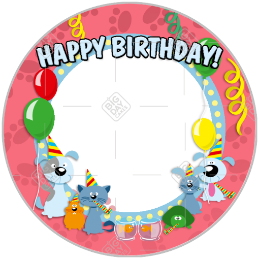Happy Birthday animals pink frame - round
