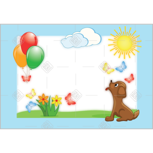Puppies and balloons frame - landscape