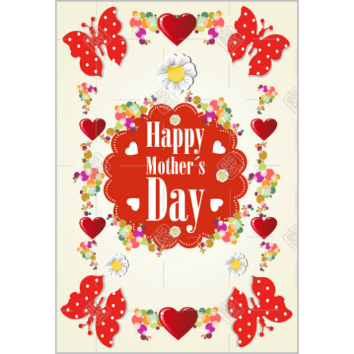 Mothers Day red butterflies topper - portrait