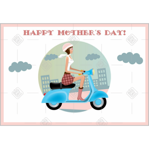 Mothers Day lady on a scooter topper - landscape