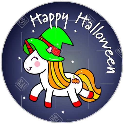 Halloween unicorn full black topper - round