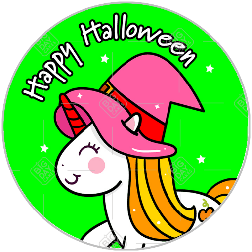 Halloween unicorn green topper - round