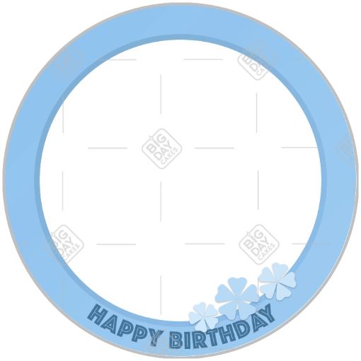 Happy birthday simple flowers blue frame - round
