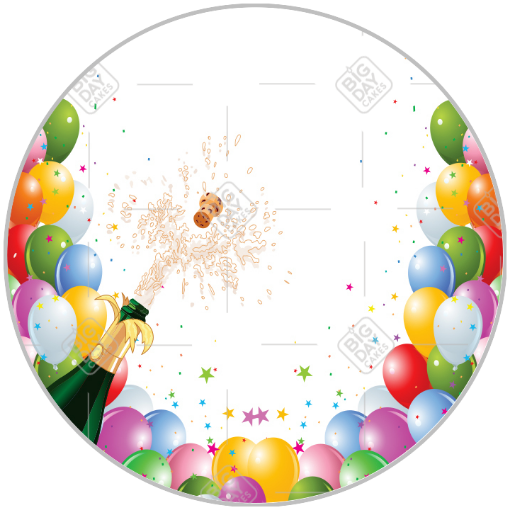 Champagne and balloons topper - round