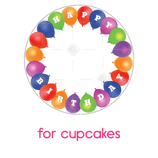 Happy Birthday balloons frame - cupcake