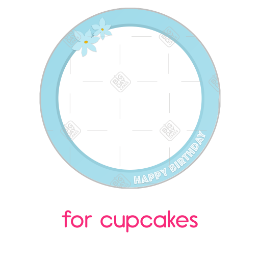 Happy birthday simple flowers frame - cupcake