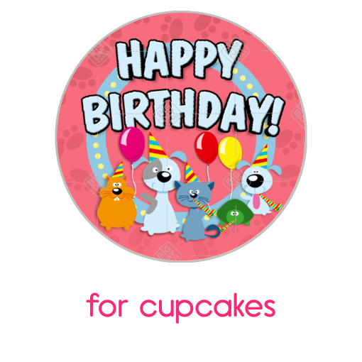 Happy Birthday animals pink topper - cupcake