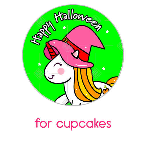 Halloween unicorn green topper - cupcakes